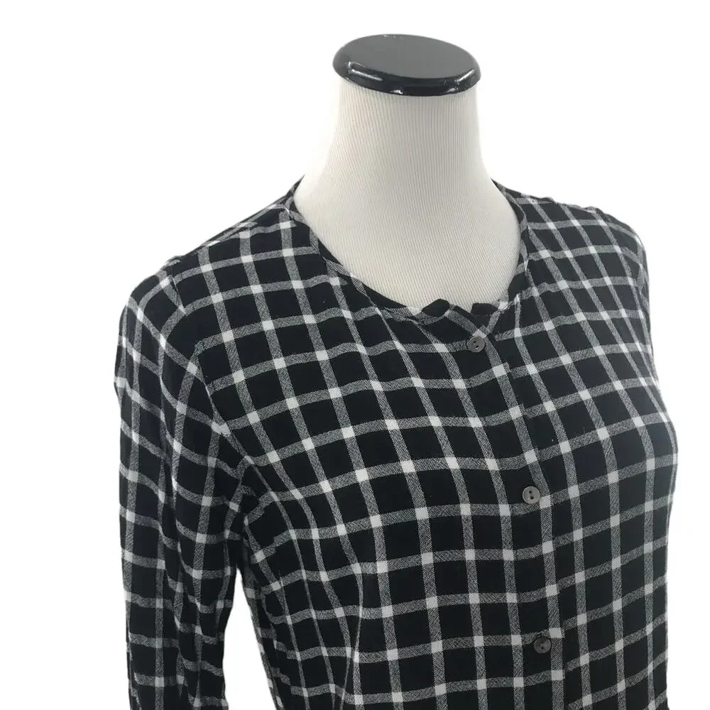 Rails Celeste Onyx Plaid White Check Linen Blouse